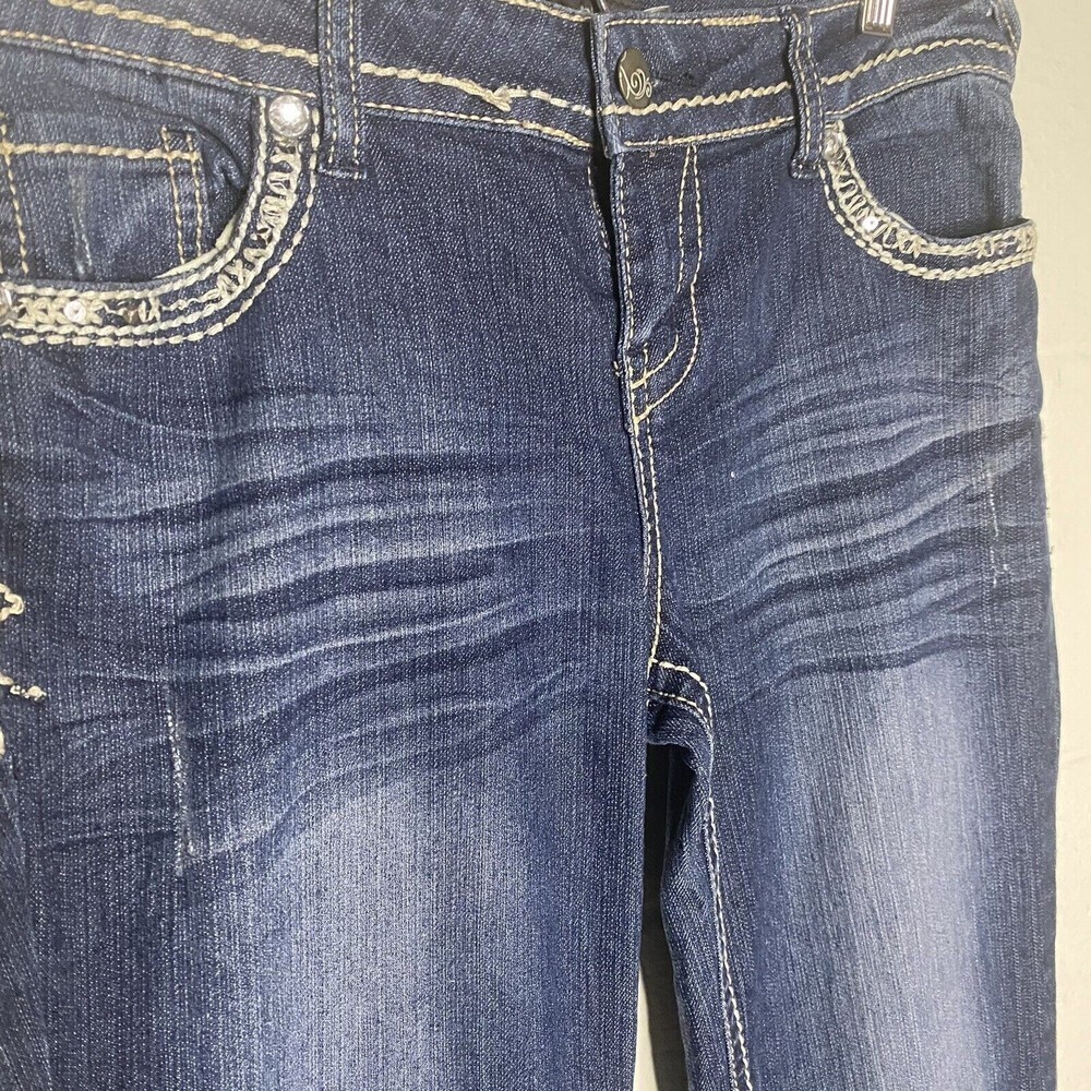 Twenty One Black Skinny Boot Jean Women 7/8 Medium Wash Blue Denim distressed - Picture 7 of 15